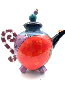 Whimsical Hand-Painted Ceramic Teapot