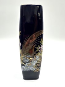 Interpuk Japanese Cobalt Blue Vase with Gilded Pheasant Motif