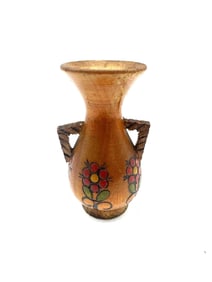Hand-Painted Miniature Wooden Vase with Floral Motif