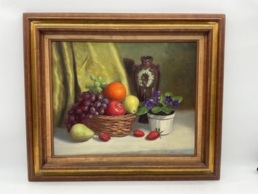 Still Life with Fruit and Flowers by Alton Roland Lowe (Bahamas, b 1945) Oil painting