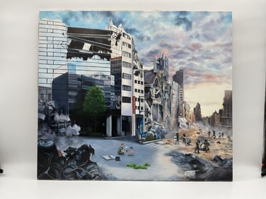 "Put down the Shield" by Mr. Vibem (UAE, b.2001) Oil on Canvas