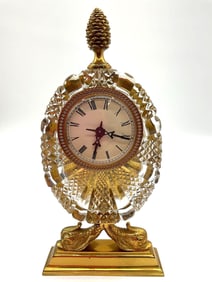 Ornate Crystal and Brass Table Clock with Roman Numerals