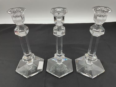 Pair of Crystal Candlestick Holders by Val St Lambert