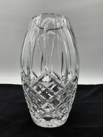 Cut Crystal Oval Vase with Crisscross and Panel Design