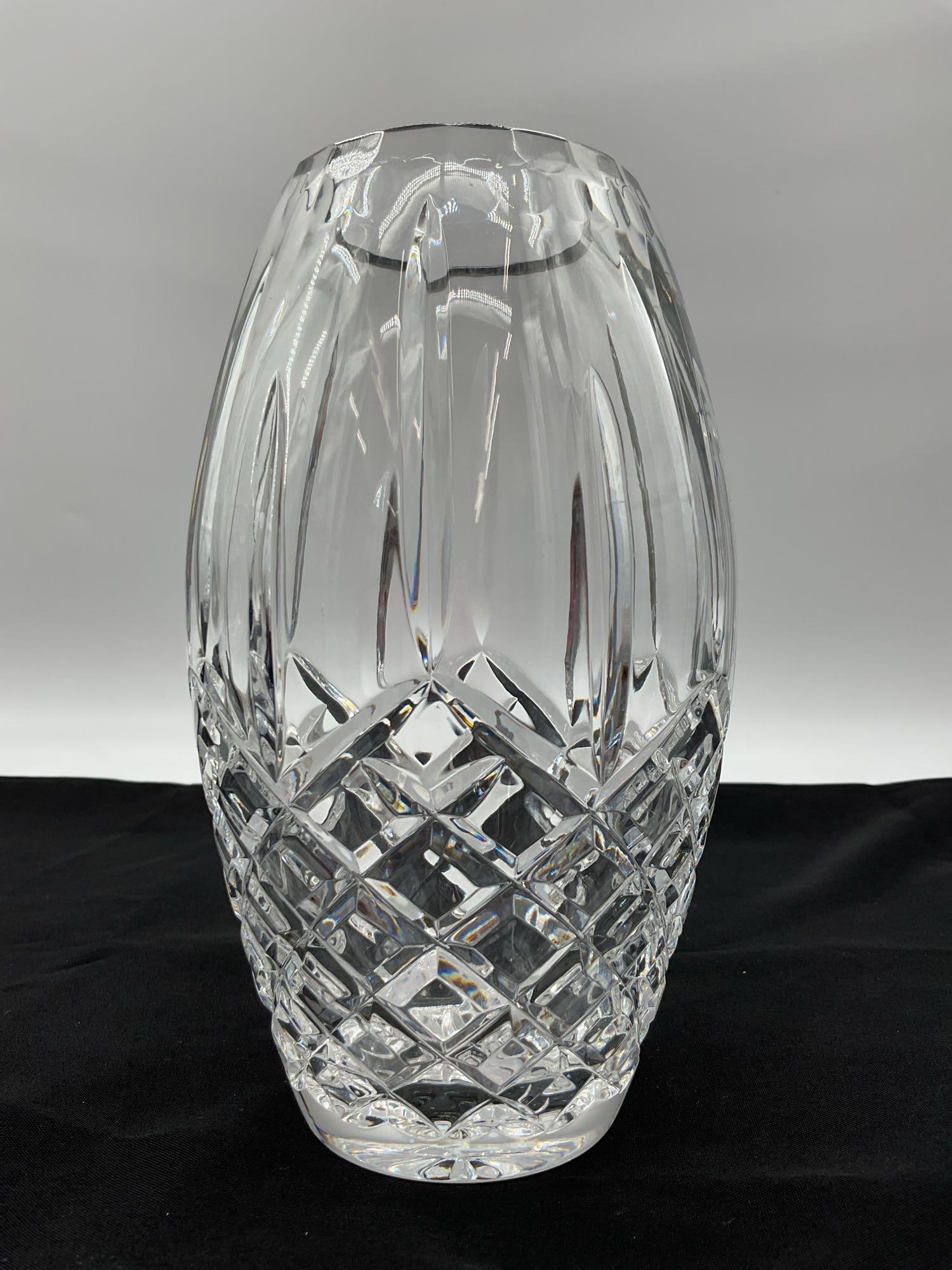 Cut Crystal Oval Vase with Crisscross and Panel Design (1 of 3)