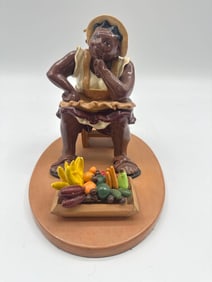 Glazed Ceramic Figurine of Woman with Fruit Stand