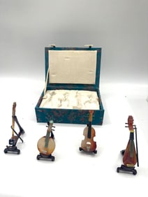 Boxed Set of 4 Miniature semi precious Stone String Instruments