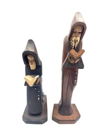 Hand-Carved Wooden Monk Figurines – Set of Two