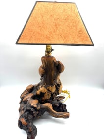 Rustic Burl Wood Table Lamp with Handmade Paper Shade