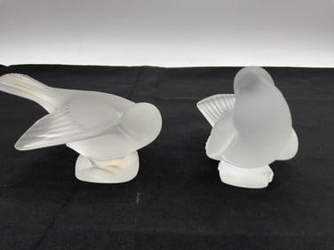 Pair of Lalique Frosted Crystal Dove Figurines