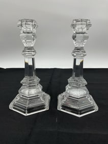 Pair of Tiffany & Co. Crystal Hexagonal Candlesticks