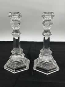 Pair of Tiffany & Co. Crystal Hexagonal Candlesticks