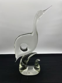 Murano Clear Art Glass Crane Sculpture