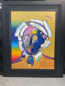 "Andy With Mustache" by Peter Max (German/American, b.1937) Acrylic