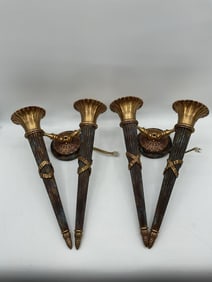 Ornate Gold Sconces with Frosted Glass Shade