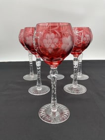 Cut to Clear Ruby Goblets with Grapevine Design