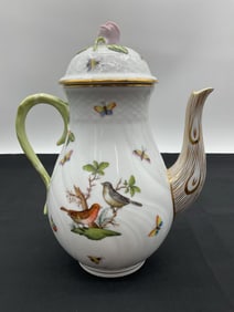 Herend Hungary Porcelain Coffee Pot with Birds and Butterfly Design