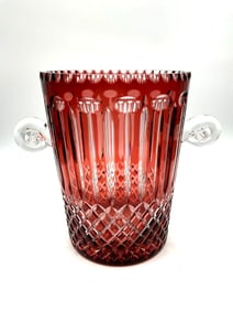 Ruby Cut-to-Clear Crystal Ice Bucket with Swirl Handles