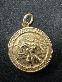 14kt Saint Christopher Hollow Coin Pendant with Monogram