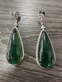 18kt White Gold Diamond & Tourmaline Earrings