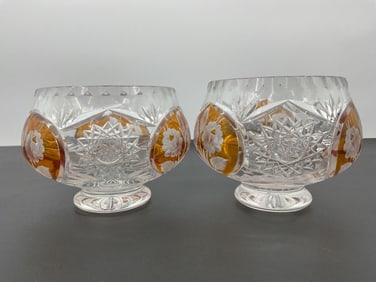 Pair of Bohemian Cut-to-Clear Crystal Bowls