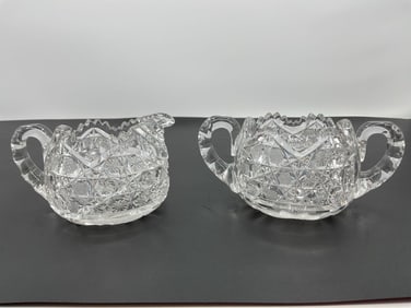 Vintage Cut Glass Creamer and Sugar Bowl Set