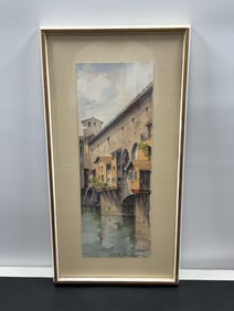 European Canal Scene Watercolor - Signed, Artist Unknown