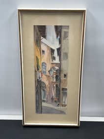 European Street Scene Watercolor Signed, Artist Unknown