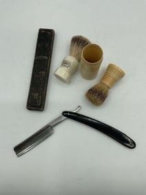 Antique WW2 Barbershop Shaving Kit with Razor Brush