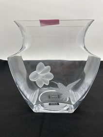 Mikasa Etched Crystal Vase with Hummingbird and Flower Design