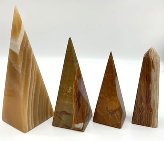 Group of Four Polished Brown and Honey Onyx Obelisks