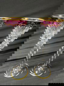 Pair of Saint-Louis Crystal "Excellence" with Amethyst and Gold Trim