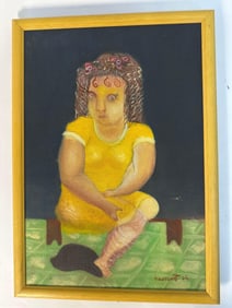 "Seated Girl in Yellow" by Miguel Mansanet(Spain) Oil on Canvas