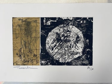 " Vitruvian Echo and Lunar Mapping" by Yigal Tumarkin (Israel, 1933-2015) Lithograph