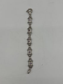 Sterling Silver Link Bracelet with Amethyst-Colored Stones