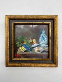 Still Life with Fruit and Delftware, Oil on board