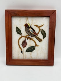 Colorful Bird on Branch Pietra dura Mosaic Plaque