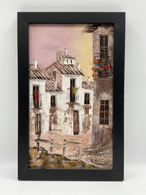 Village Street Scene by Castello Oil on canvas