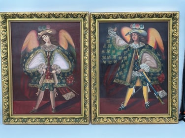 Pair of Archangel Cuzco Paintings in Colonial Style
