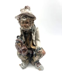 Seated Bearded Man with Bag , Signed, Artist Unknown