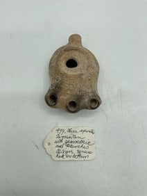 Three-Spout Samaritarian -Palestinian Oil Lamp with Geometric Motifs - Box 2 - 439