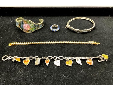 Mixed Vintage Costume Jewelry Lot with Bracelets Charms and Ring