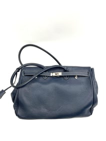 Navy Blue Leather Tote Bag in Birkin Style