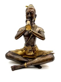 Seated Flute Player Bronze Figurine