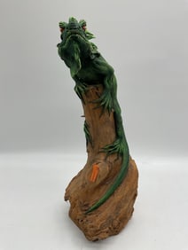 Iguana Sculpture on Driftwood Base