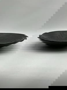 Original Maria Poveka Martinez Blackware Bowl with Avanyu Motif c. 1925: A hand-coiled blackware pottery bowl attributed to the Santa Clara or San Ildefonso Pueblo tradition, featuring a polished surface with a matte avanyu (water serpent) or lightning motif etched in trad