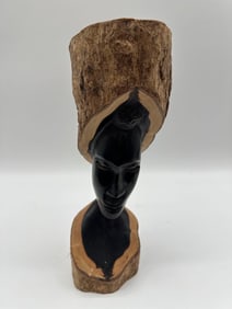 African Woman Bust Carved from Natural Wood