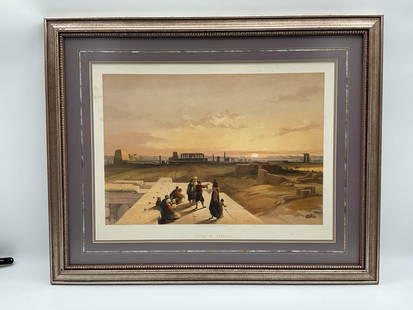 "Ruins of Karnak" by David Roberts (England, 1796-1864) Lithograph: Description: From David Roberts’ acclaimed 19th-century series The Holy Land, Syria, Idumea, Arabia, Egypt, and Nubia, lithographed by Louis Haghe. This print is admired for its atmospheric perspect