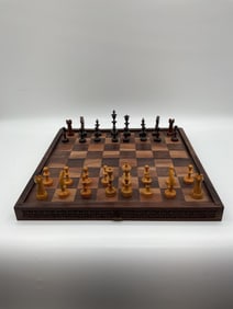 Vintage Wooden Chess Set with Storage Case