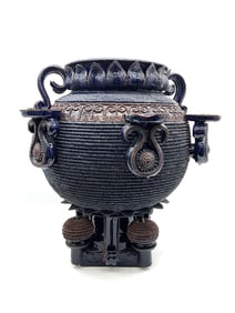 RARE Mexican Blue Glazed Pottery Punch Bowl Set